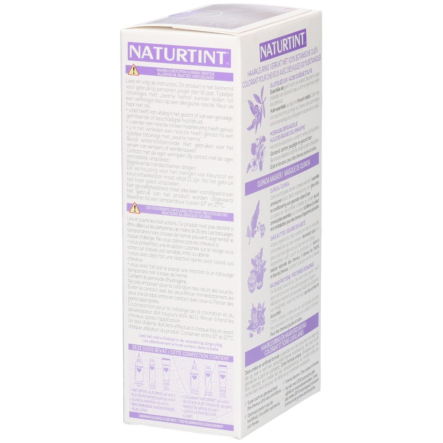 Naturtint Silver Verpackung. Rückseite mit Warnhinweisen und Anwendungshinweisen. Text: Wichtige Hinweise. Gebrauchsanweisung.