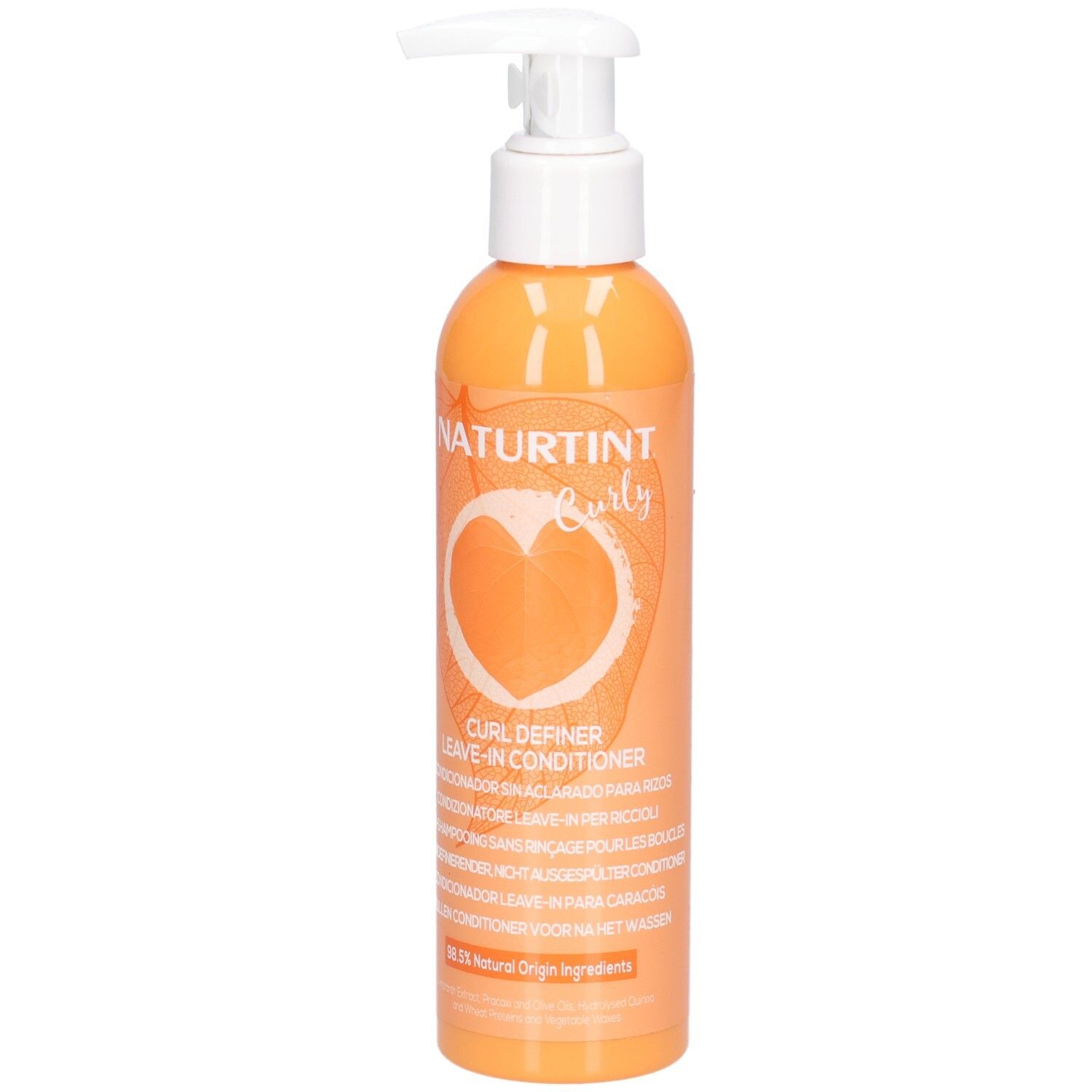 Orange Flasche mit Pumpspender, Naturtint Curl Definer Leave-In Conditioner.