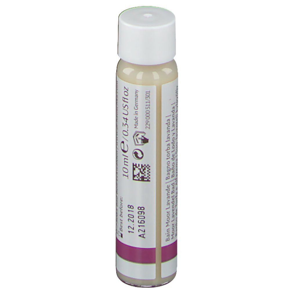 Kleine, zylindrische Flasche. Beschriftung: 10 ml/0.34 US fl oz, Best before 12.2018, A216098. Text in mehreren Sprachen.