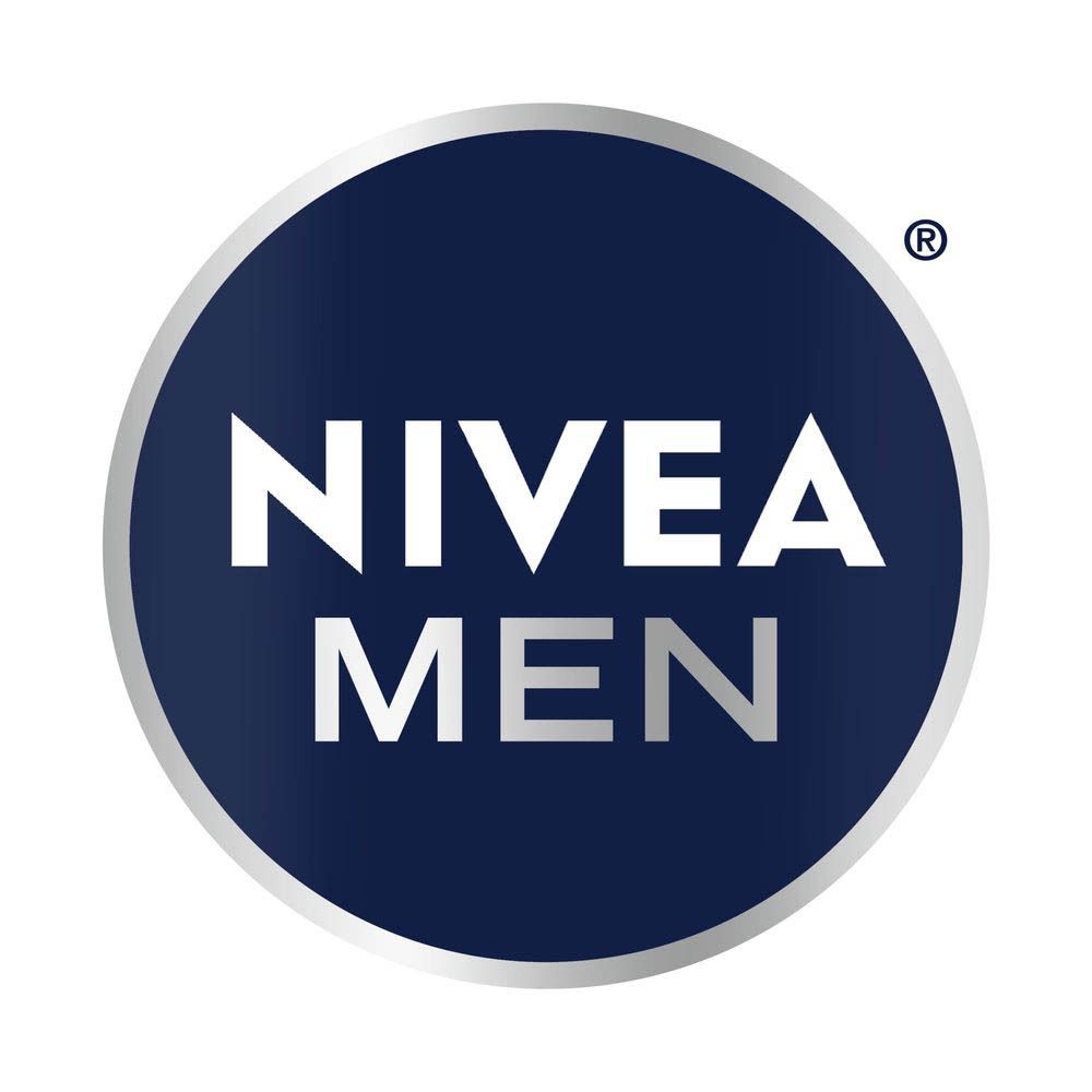 Logo NIVEA MEN, logo rond bleu avec texte blanc. Inscription NIVEA MEN.