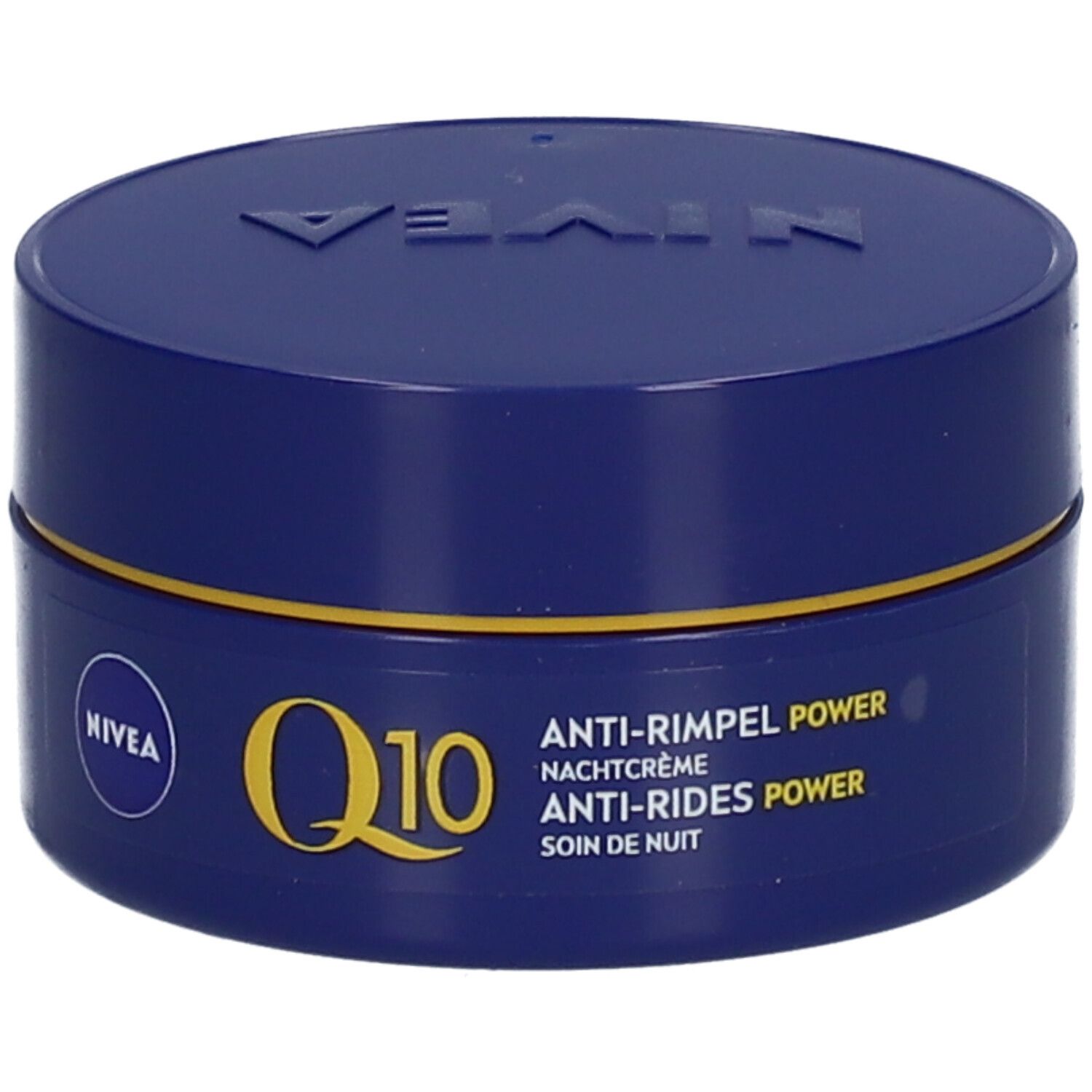 NIVEA Q10 POWER Anti-Falten Nachtcreme mit geöffnetem Karton. Karton zeigt 24h Wirkung.