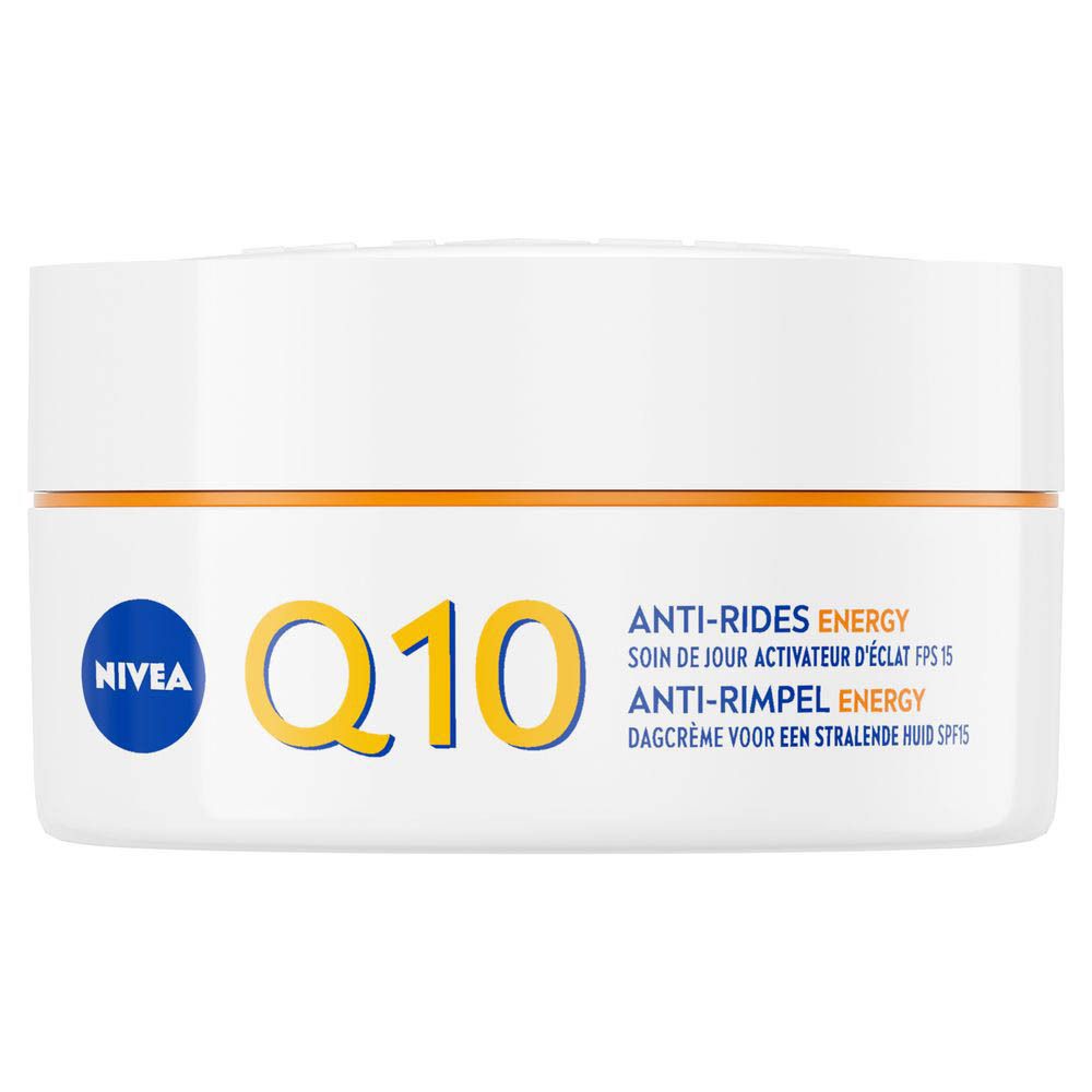 Emballage NIVEA Q10 Energy avec tranche d'orange et "3 antioxydants".