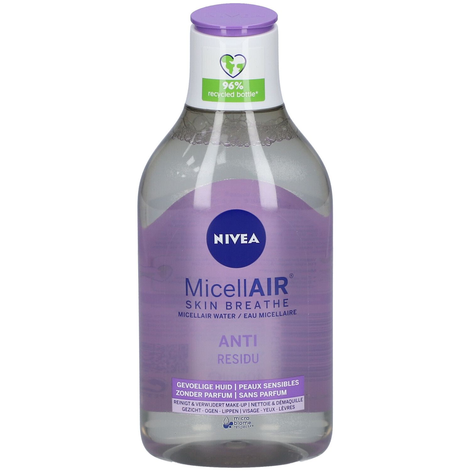 NIVEA MicellAIR Skin Breathe Mizellenwasser, Flasche mit Etikett 'Clinically Tested'.