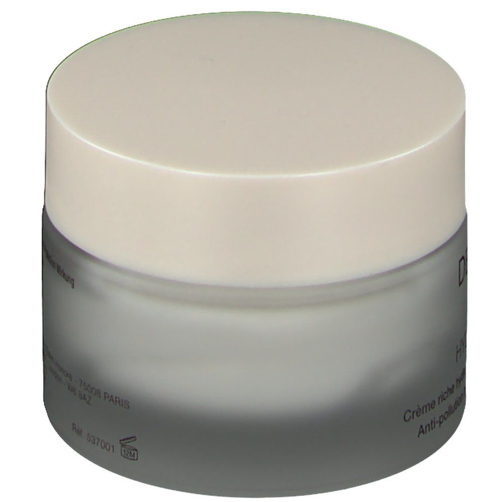 Creme-Tiegel mit Deckel. Aufschrift: DECLÉOR. Text: Crème riche hydratante anti-pollution.
