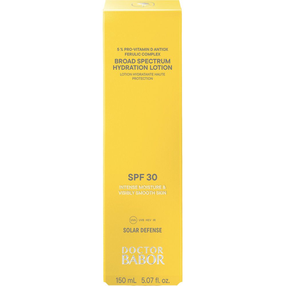 Boîte jaune. Texte : SPF 30, Doctor Babor. Inscriptions sur la boîte.