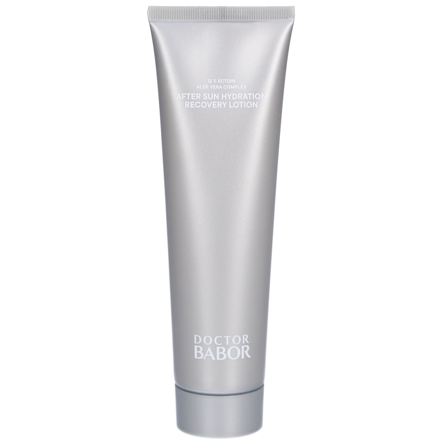 Silberfarbene Tube mit Schraubverschluss. Beschriftung: After Sun Hydration Recovery Lotion, Doctor Babor.