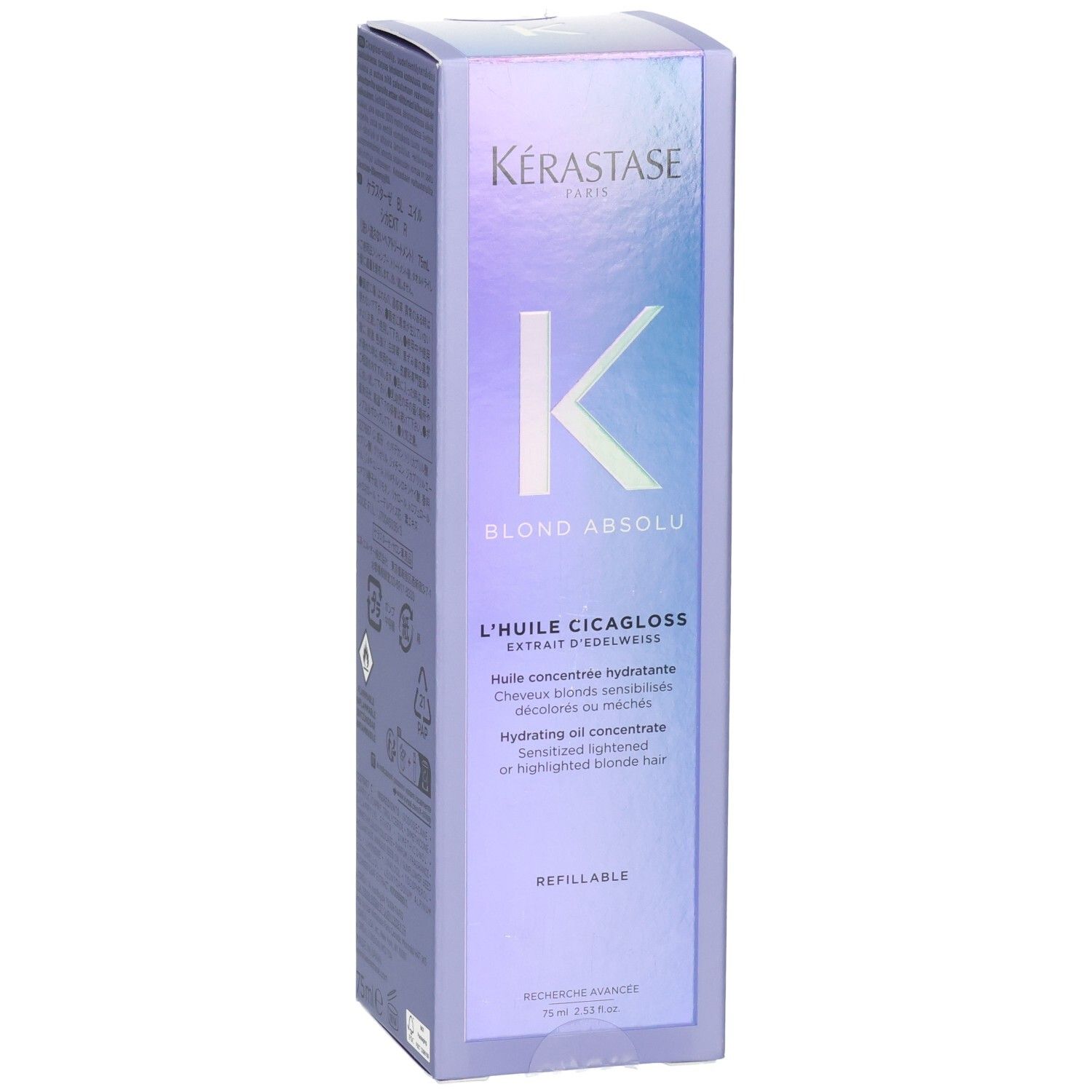 Emballage Kérastase Blond Absolu Huile Cicagloss rechargeable, face avant.