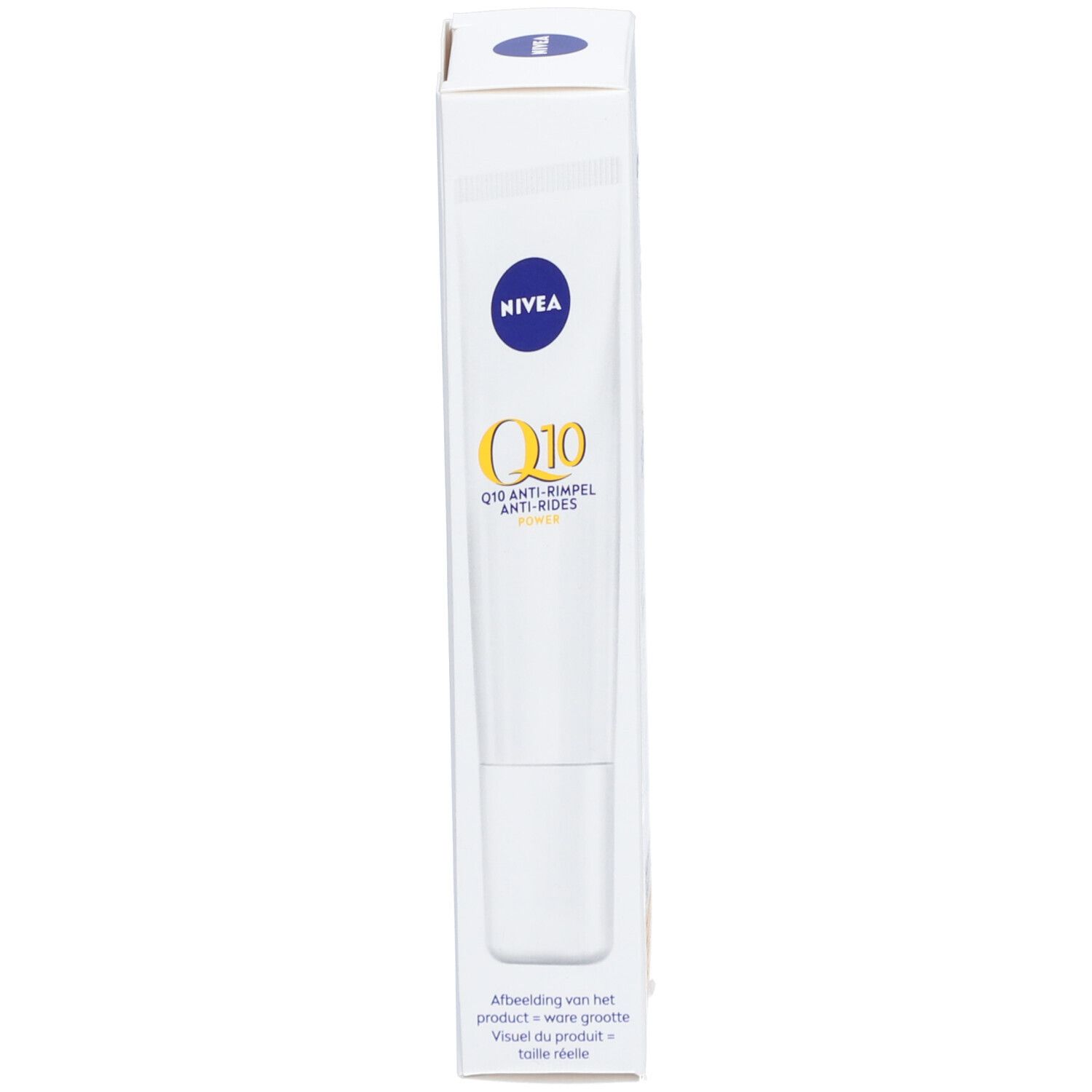 Seitenansicht der NIVEA Q10 Power Augencreme Faltschachtel.