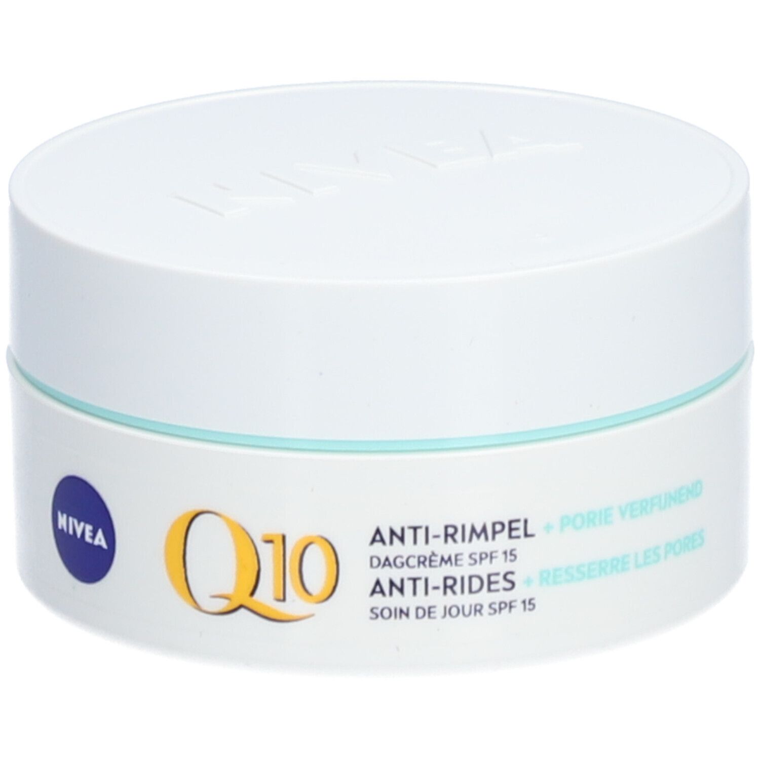 NIVEA Q10 Power Anti-Falten Tagespflege Tiegel, Vorderseite mit Produktbezeichnung.