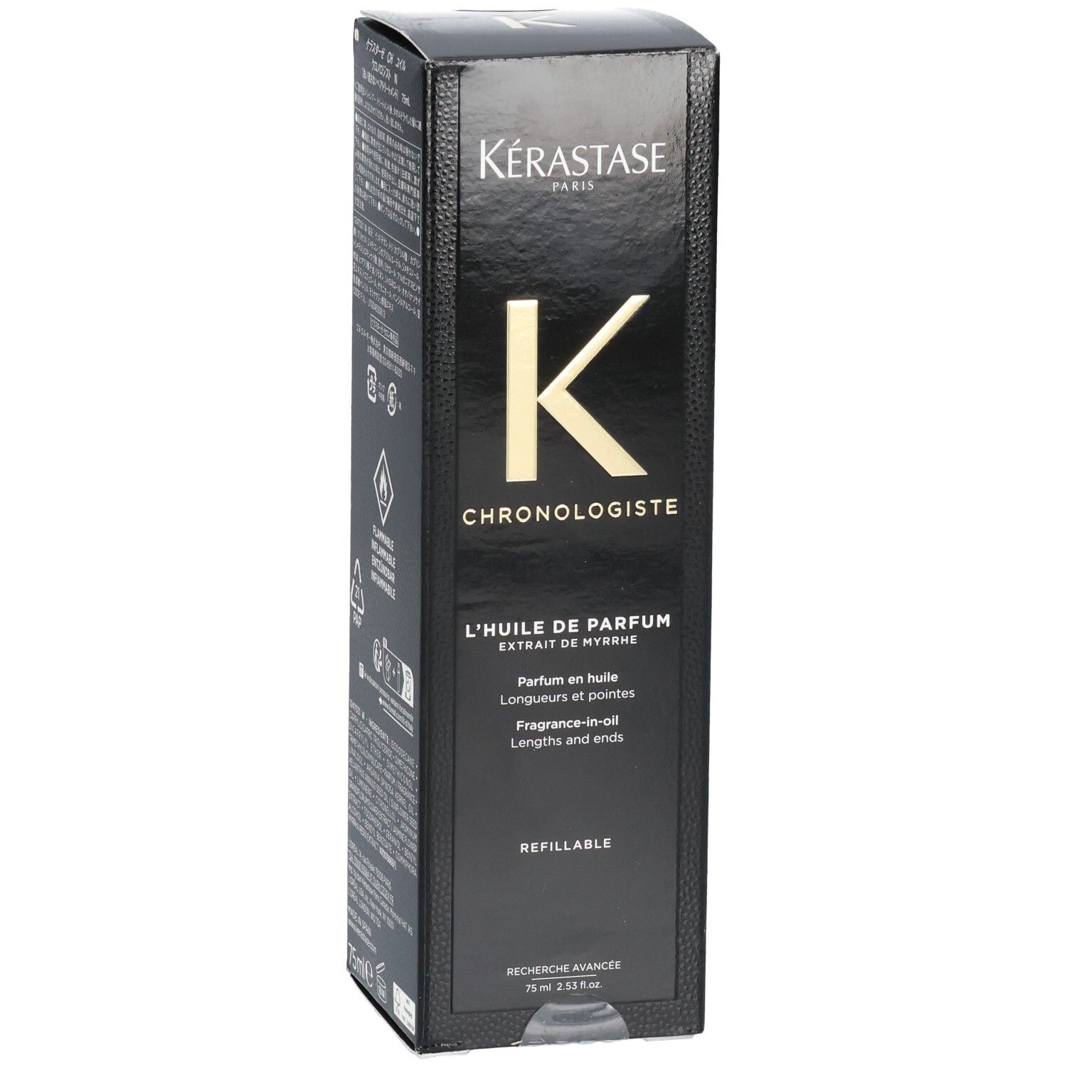 Kérastase Chronologiste Öl: Verpackung mit dem Schriftzug 'REFILLABLE' und Produktinformationen.