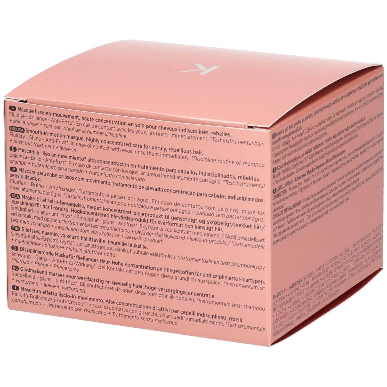 Kérastase Discipline Maskératine Masque Verpackung, Seite mit Anwendungshinweisen.