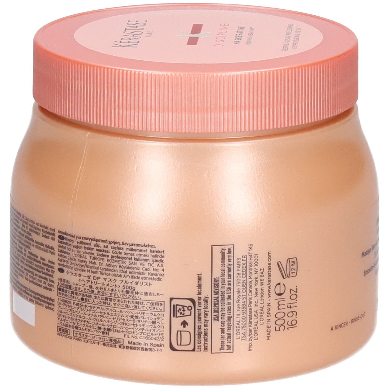 Kérastase Maskeratine Haarkur, Rückseite mit Inhaltsstoffen und Volumenangabe 500ml.