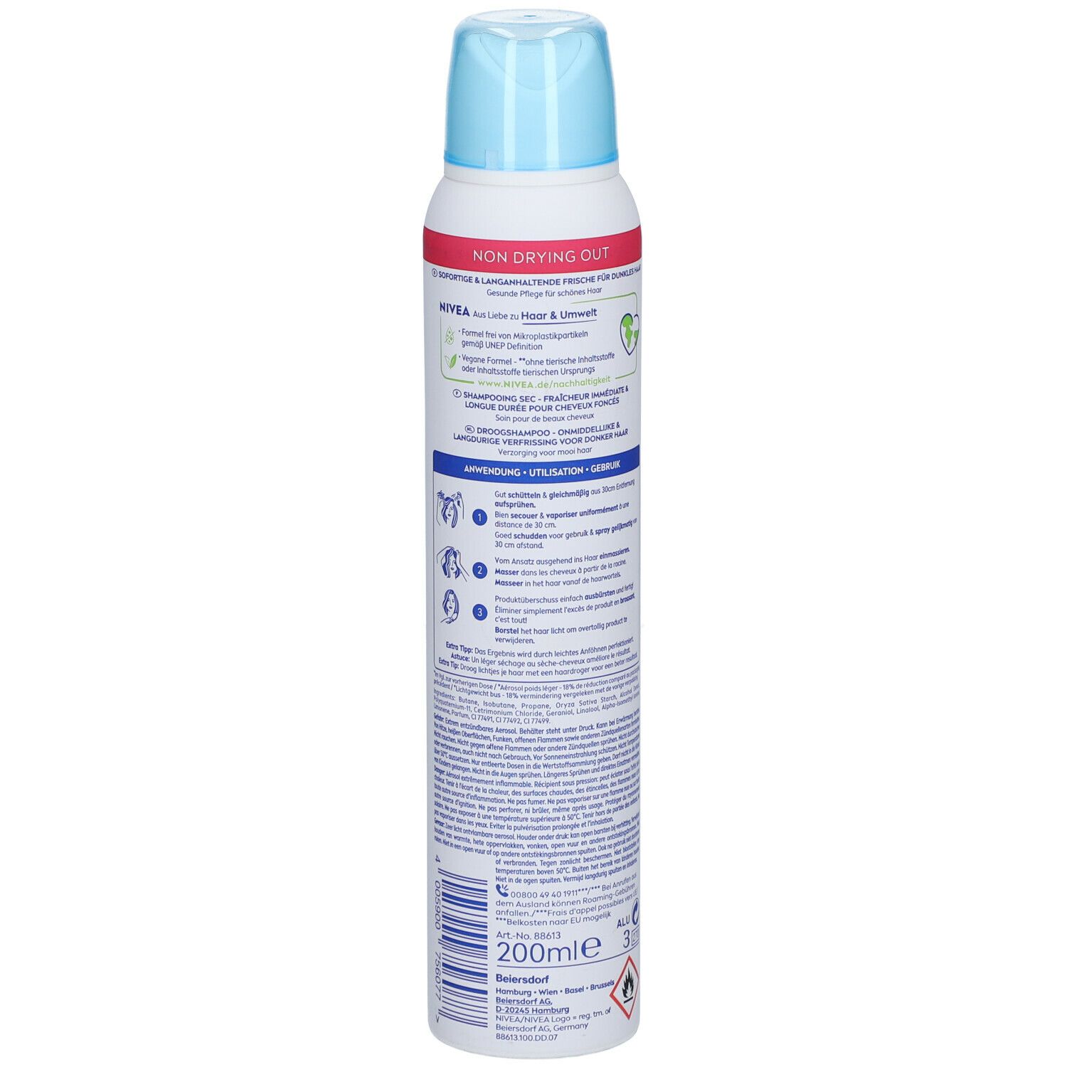 NIVEA Fresh Revive Shampooing Sec  3 en 1 Cheveux Foncés