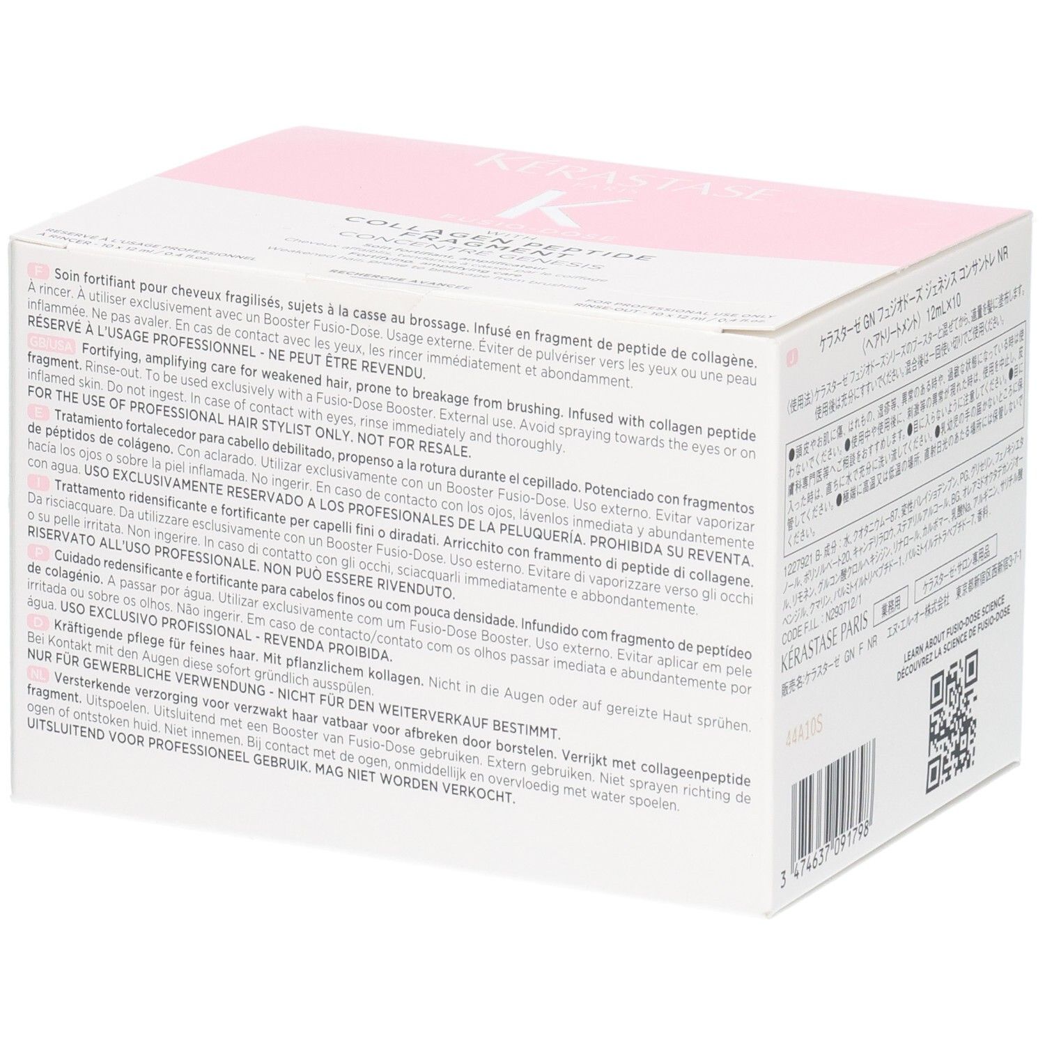 Kérastase Fusio-Dose Booster Brillance Verpackung mit Text und Barcode.
