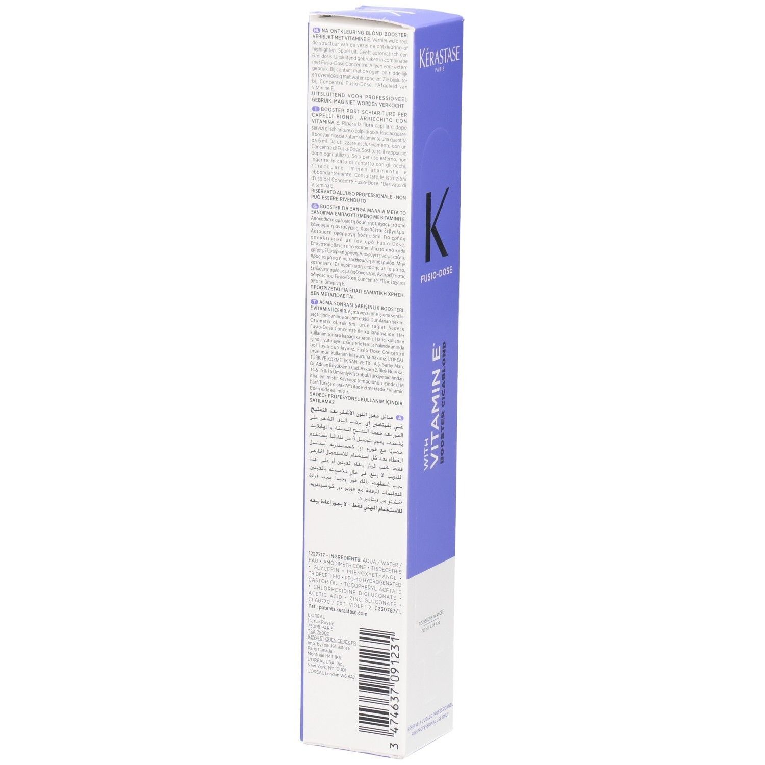 Kérastase Haarserum-Verpackung mit Vitamin E und K-Logo.