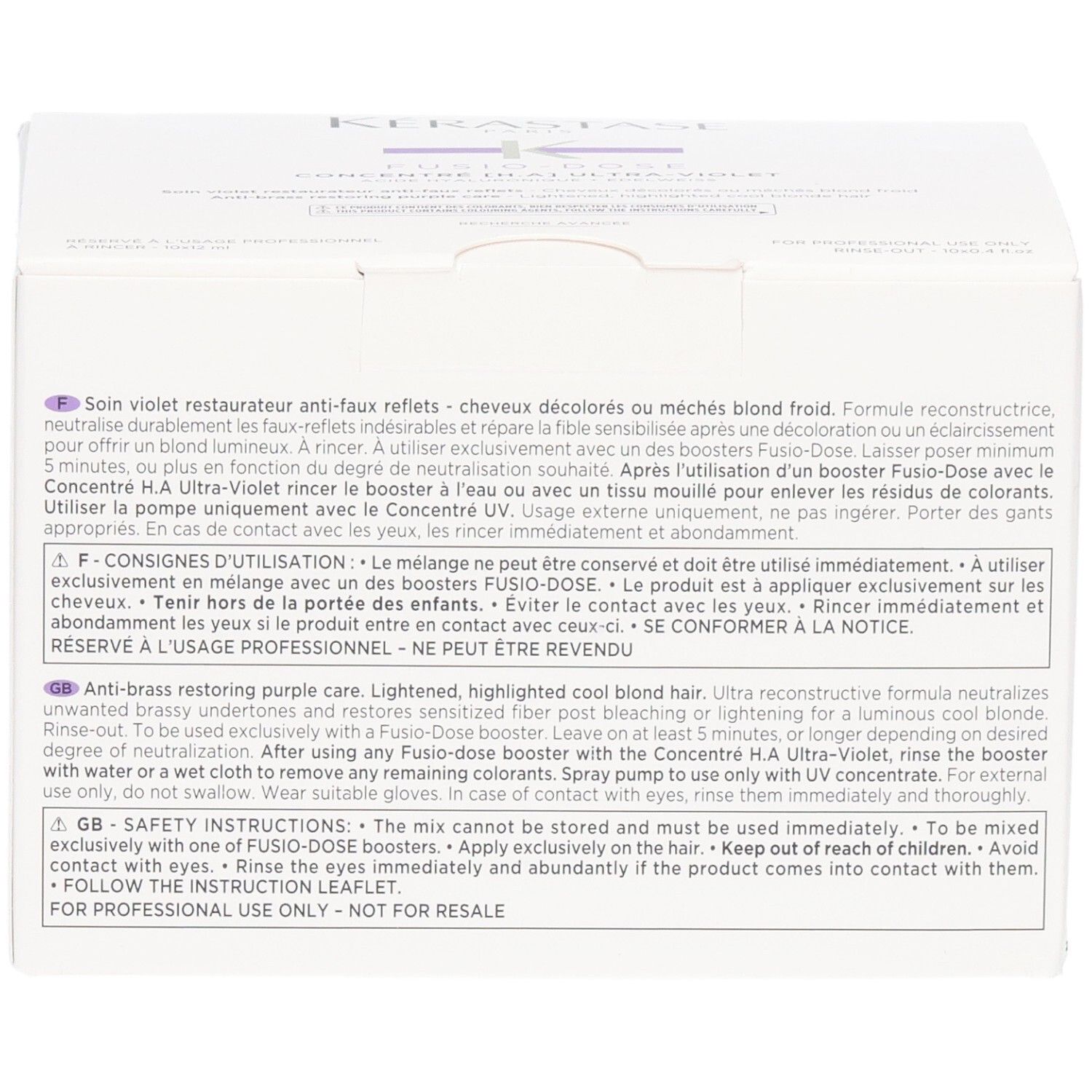 Verpackung für ein violettes Haarpflegeprodukt zur Neutralisierung unerwünschter Reflexe bei blondem Haar.