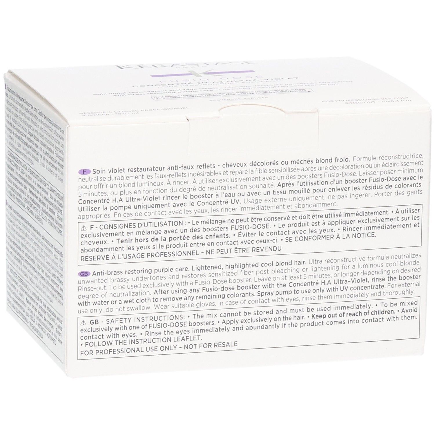 Verpackung für Haarpflegeprodukt mit violettem Farbton zur Neutralisierung von Gelb- und Messingtönen.