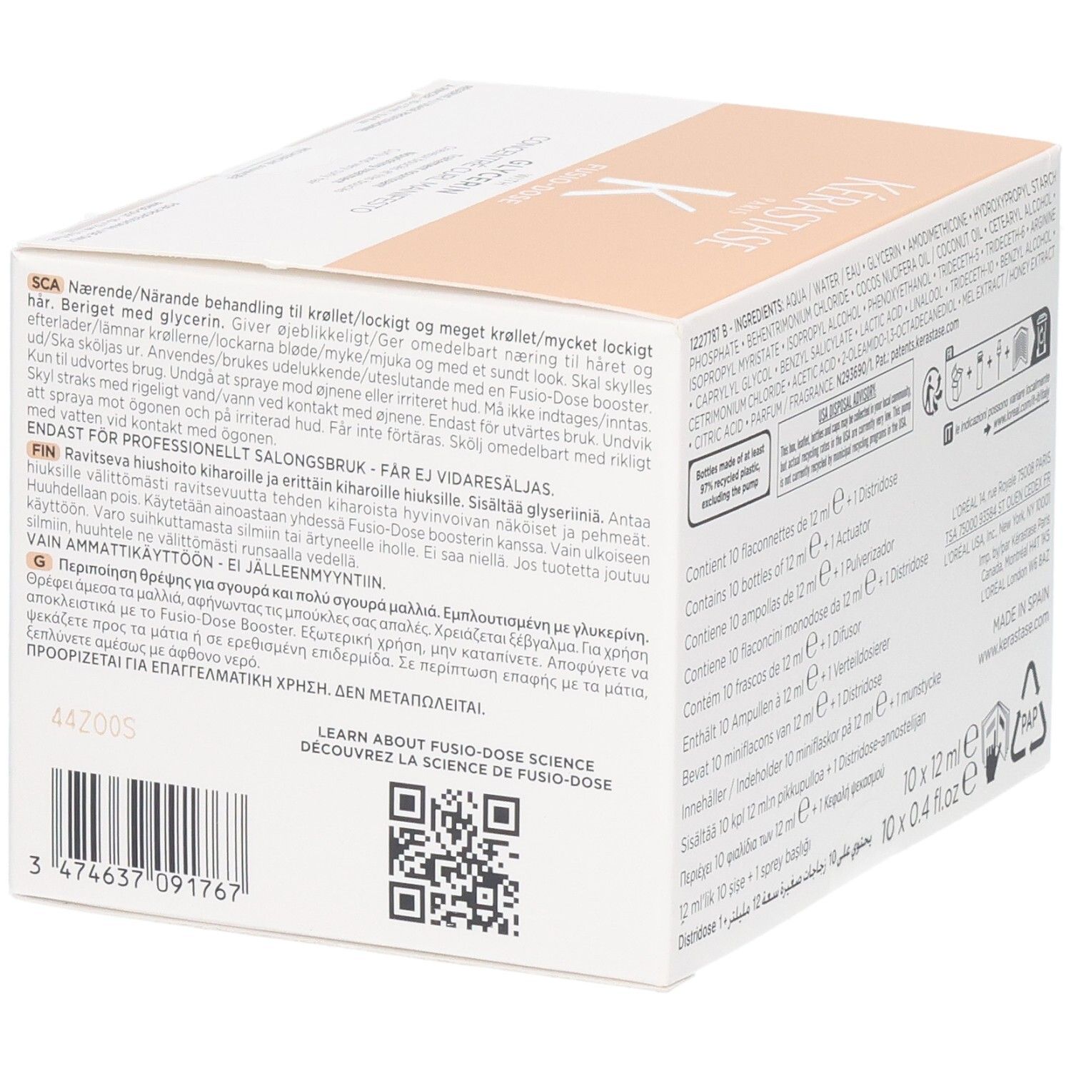 Verpackung mit 10 Ampullen (je 12 ml) Kérastase Fusio-Dose Booster.