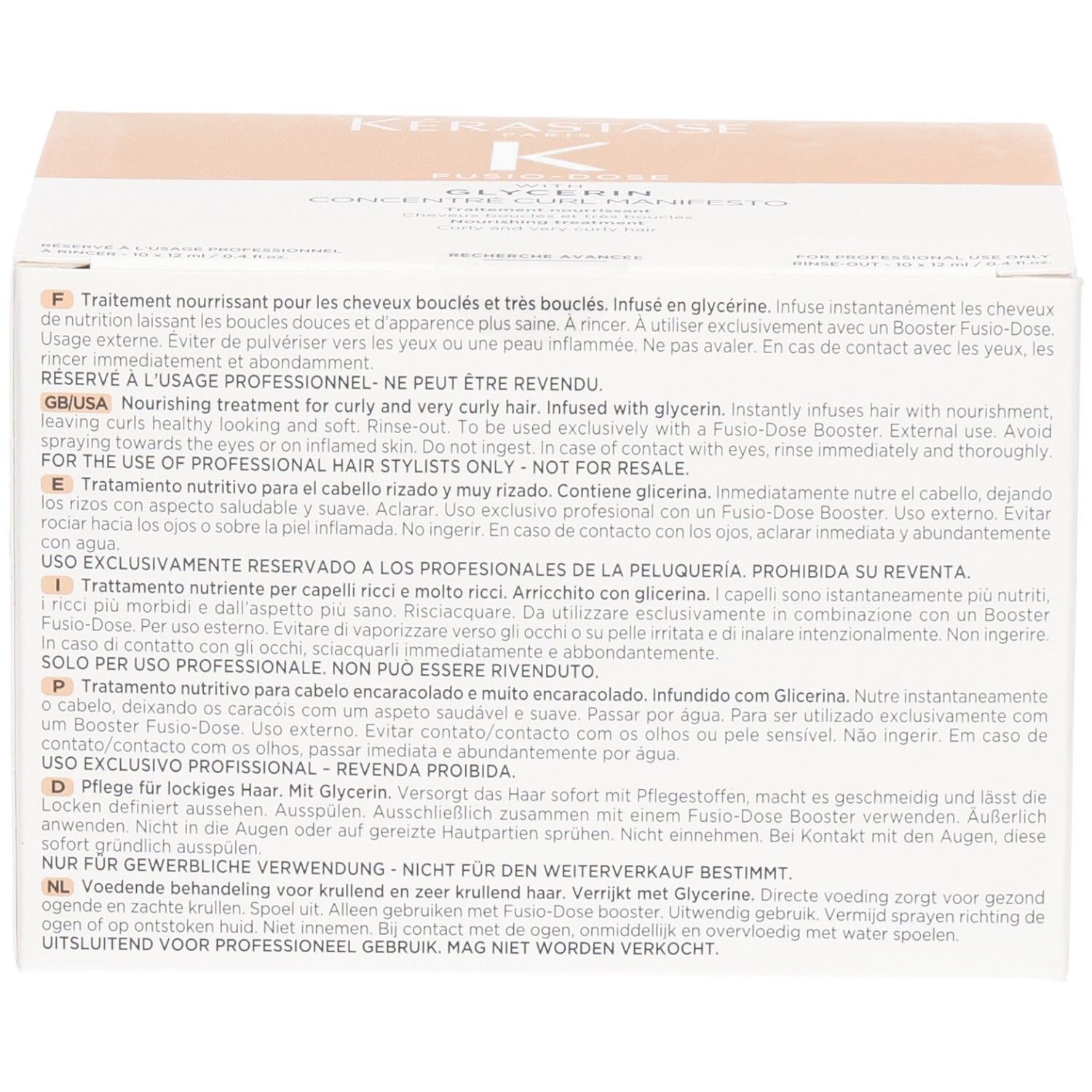 Verpackung für ein Haarprodukt mit Glycerin, für lockiges Haar.