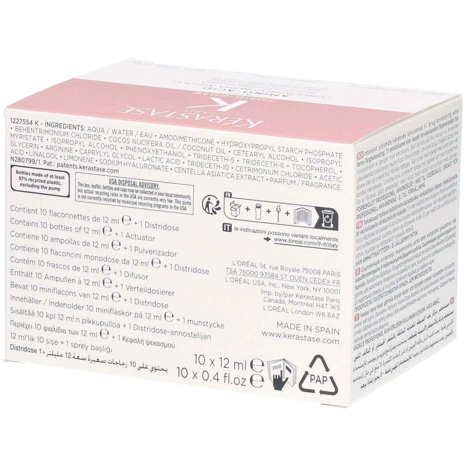 Kérastase Fusio-Dose Concentré Genesis Box mit Inhaltsstoffen, Ampullen und Applikator.