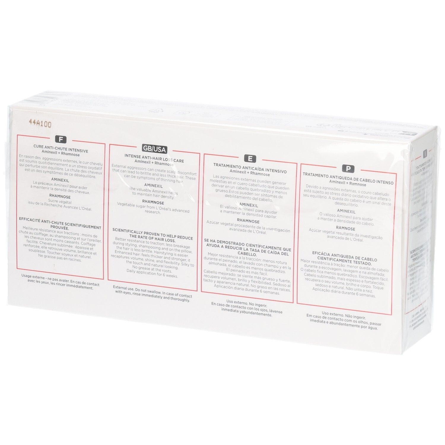 Kérastase Genesis Cure Anti-Chute Intensive Packung, Seite mit mehrsprachigen Anwendungshinweisen.