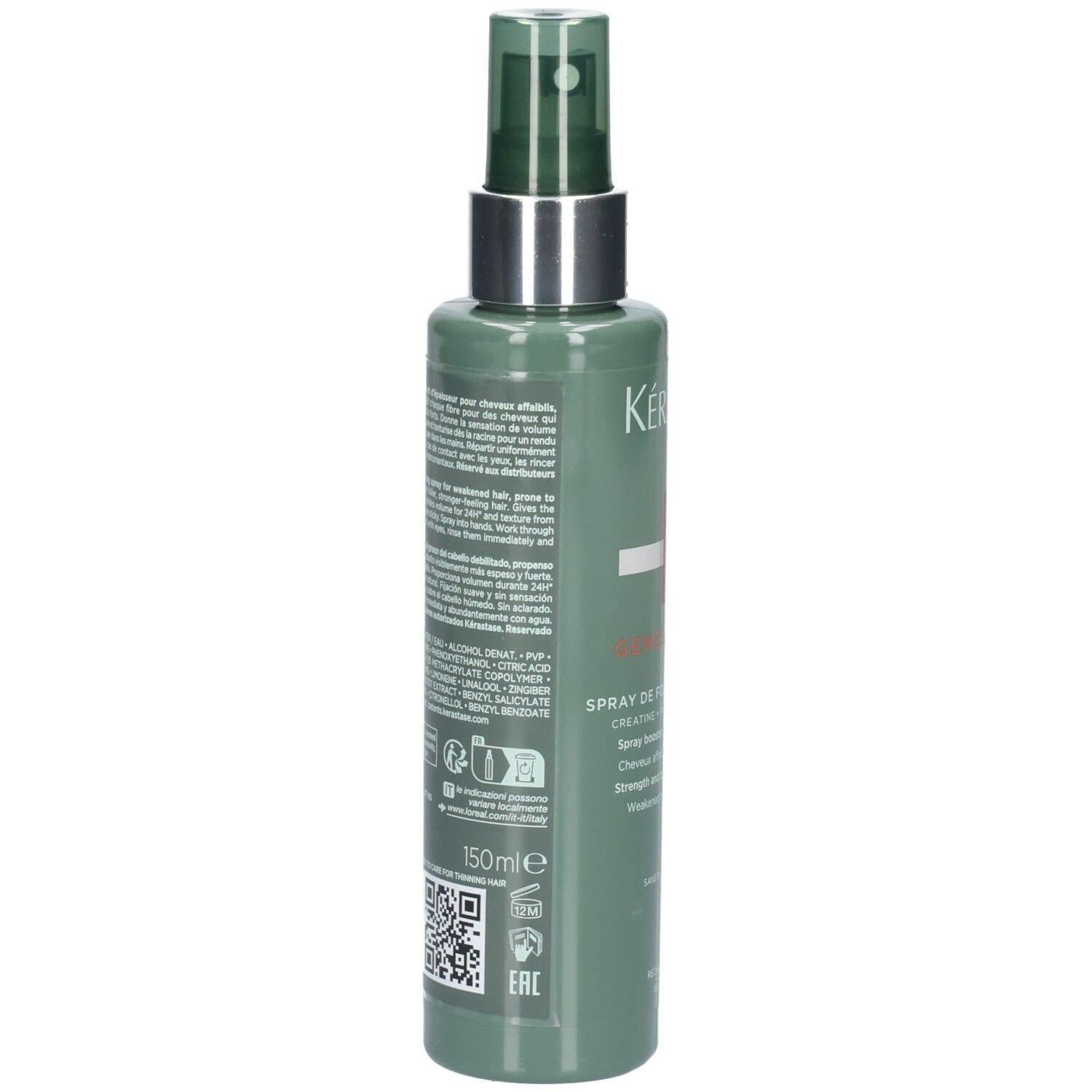 Grüne Sprühflasche mit silbernem Hals und Pumpspender. Enthält 150ml.