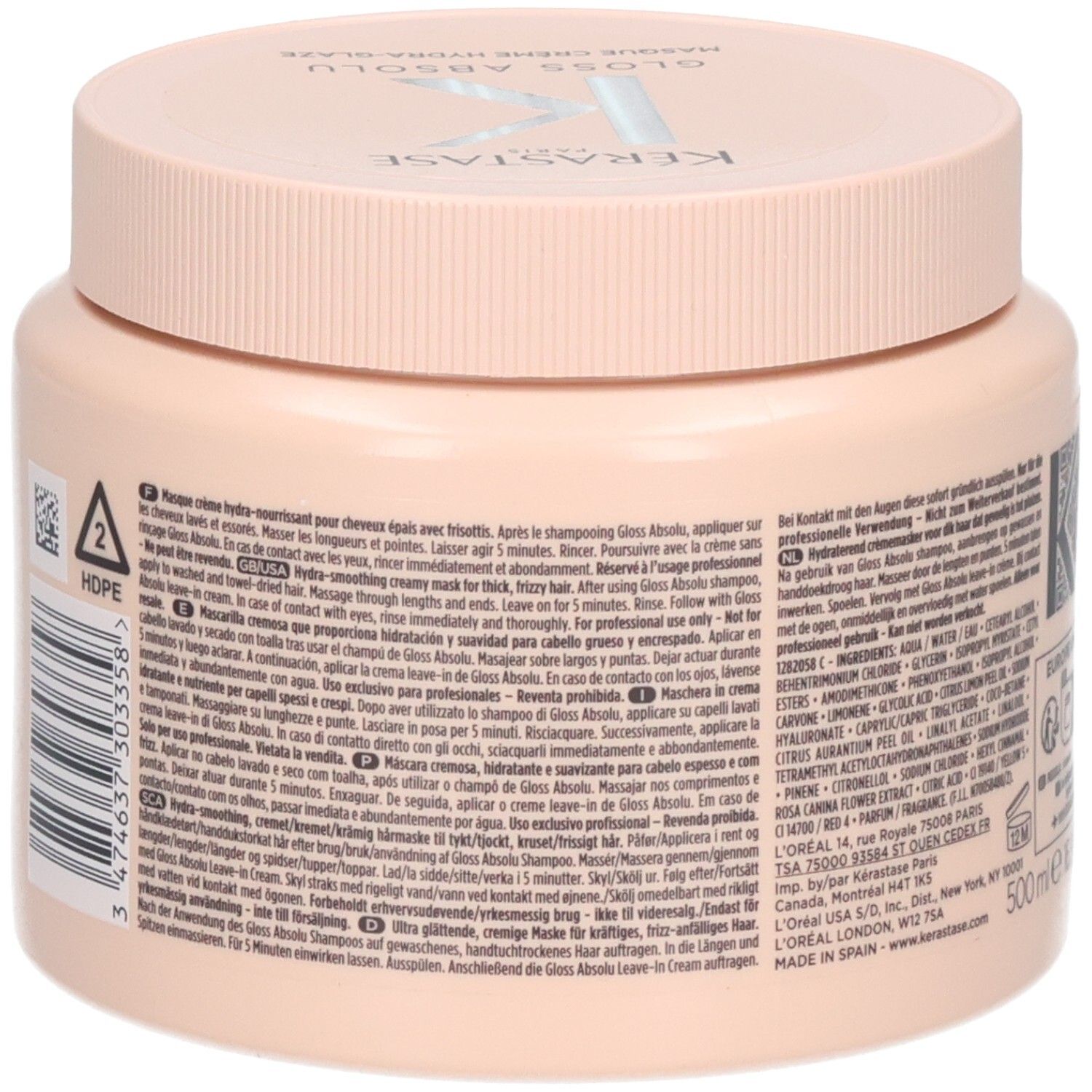 Ein 500ml Behältnis mit Kérastase Haarkur, Gloss Absolu.