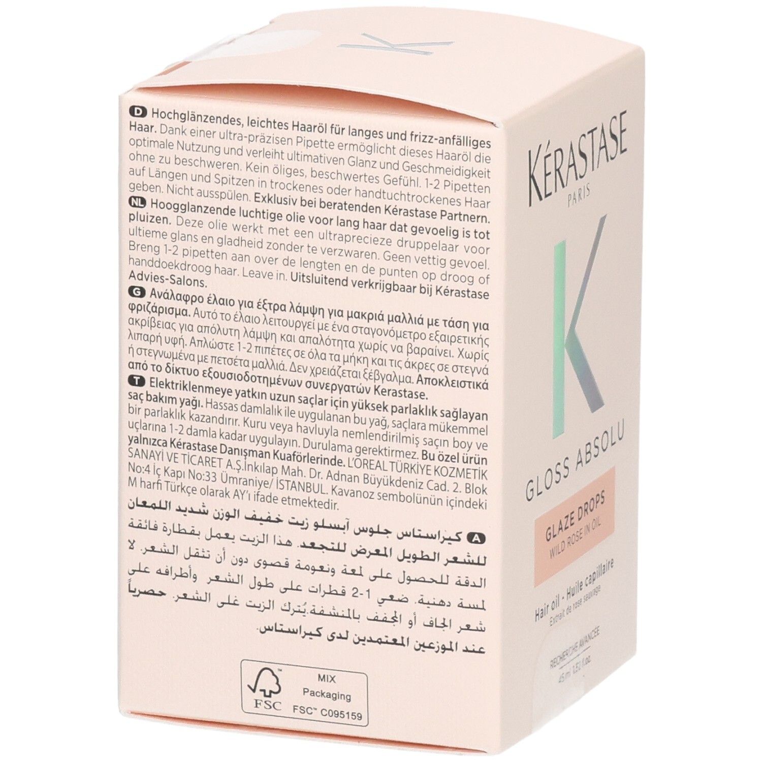 Kérastase Gloss Absolu Glaze Drops Haaröl: Informationen und Inhaltsstoffe auf der Verpackung.