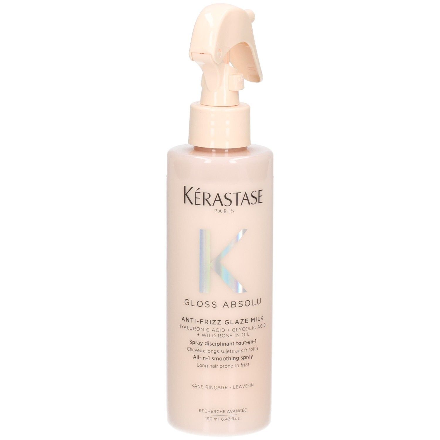 Kérastase Gloss Absolu Anti-Frizz Glaze Milk Sprühflasche mit Pumpspender.