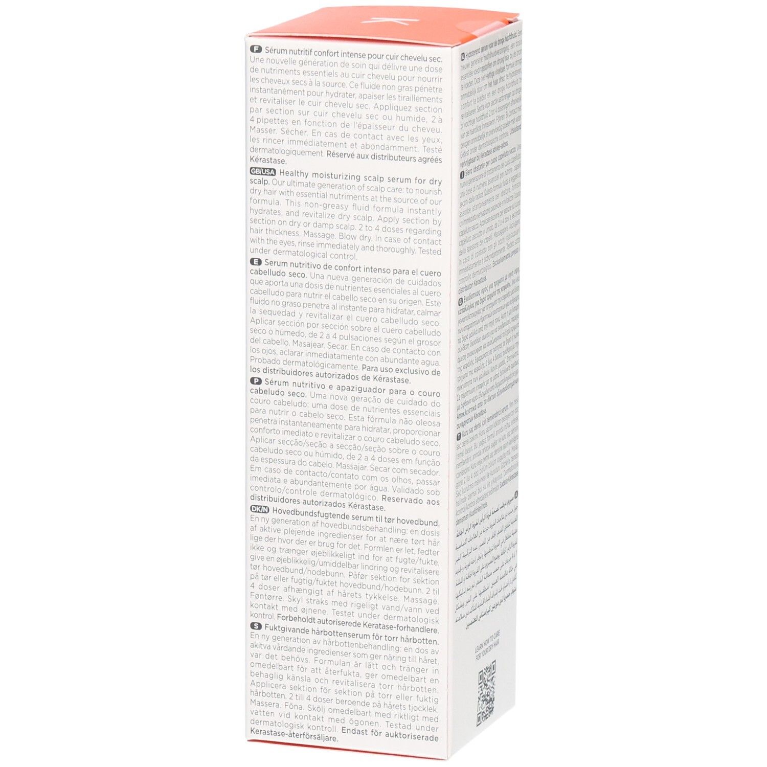 Seite der Kérastase Nutritive Nutri-Supplement Scalp Serum Verpackung mit Anwendungshinweisen.