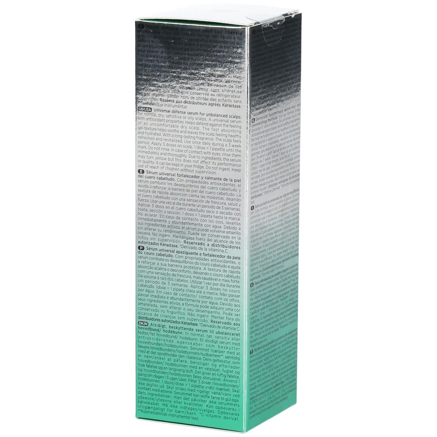 Seite der Kerastase Spécifique Serum Potentialiste Verpackung mit Produktinformationen.