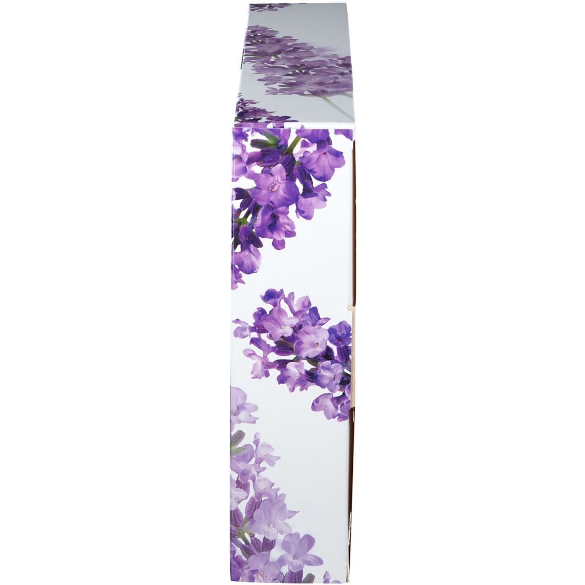 Boîte cadeau rectangulaire étroite avec motif floral violet. Logo Kneipp en haut.