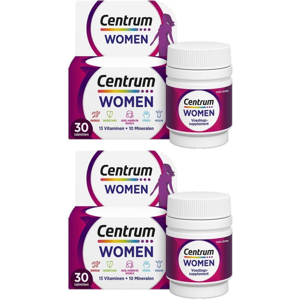Zwei Behälter Centrum Frauen Multivitamin-Tabletten, 30 Stück pro Behälter.