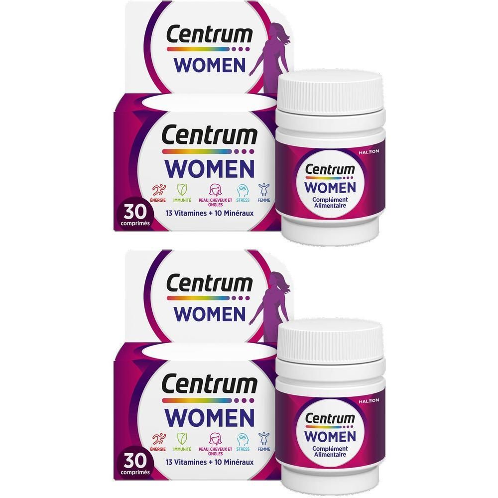 Centrum Women: Boîte de 30 comprimés, 13 vitamines + 10 minéraux. Pour l'énergie, l'immunité, la peau, les cheveux, les ongles, la résistance au stress, la santé des femmes.