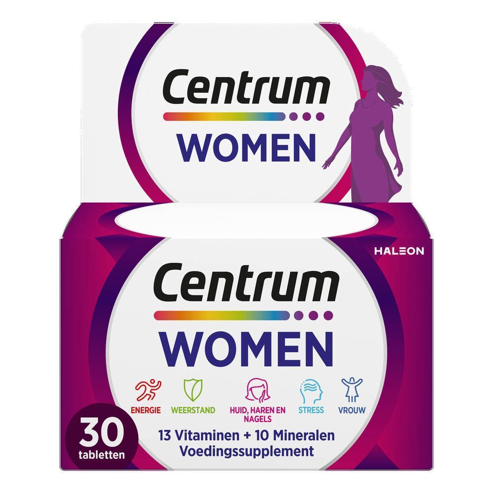Centrum Women: Packung mit 30 Tabletten, 13 Vitamine + 10 Mineralien. Für Energie, Immunität, Haut, Haare, Nägel, Stressresistenz, Frauengesundheit.