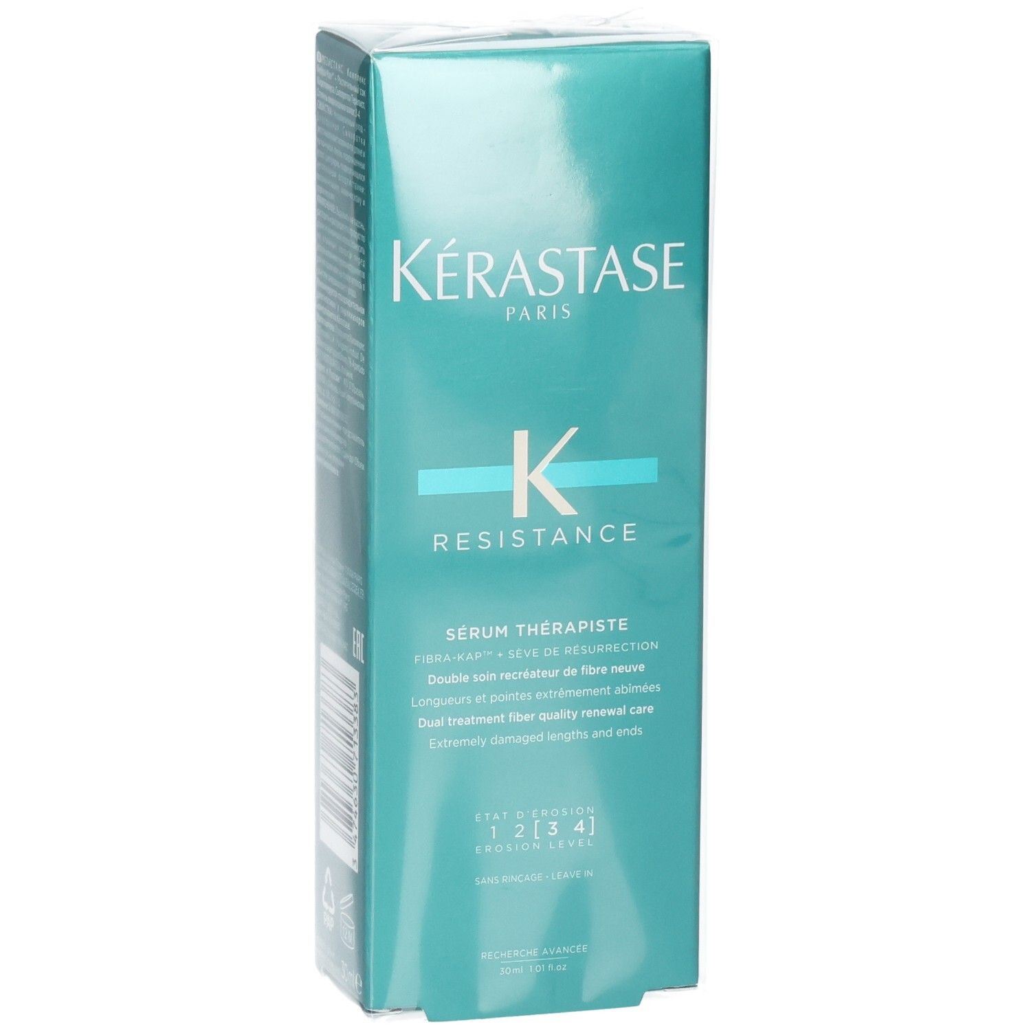 Kérastase Resistance Sérum Thérapiste: Vorderseite der Verpackung mit Logo und Produktbezeichnung.