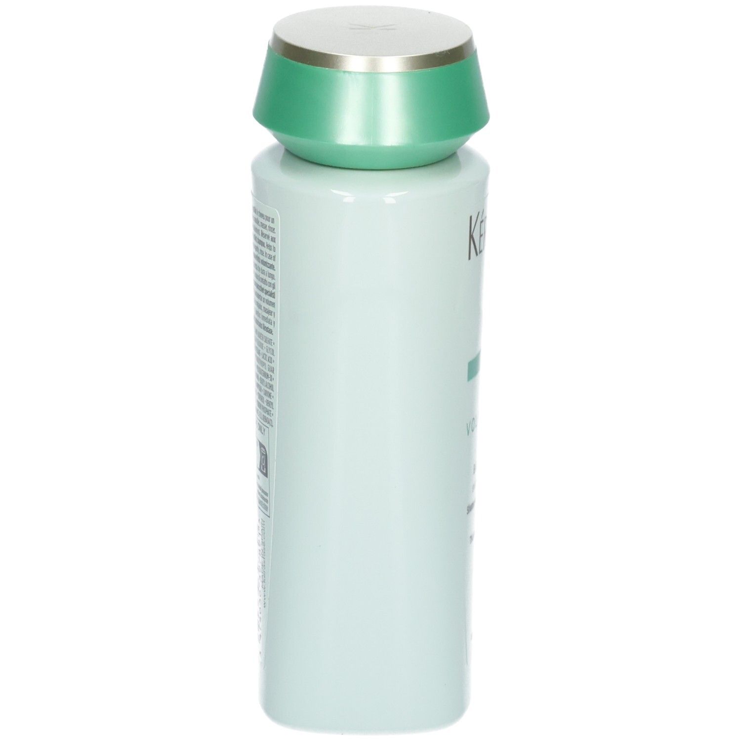 Arrière de la bouteille de shampooing Kérastase Bain Volumifique, vert menthe.