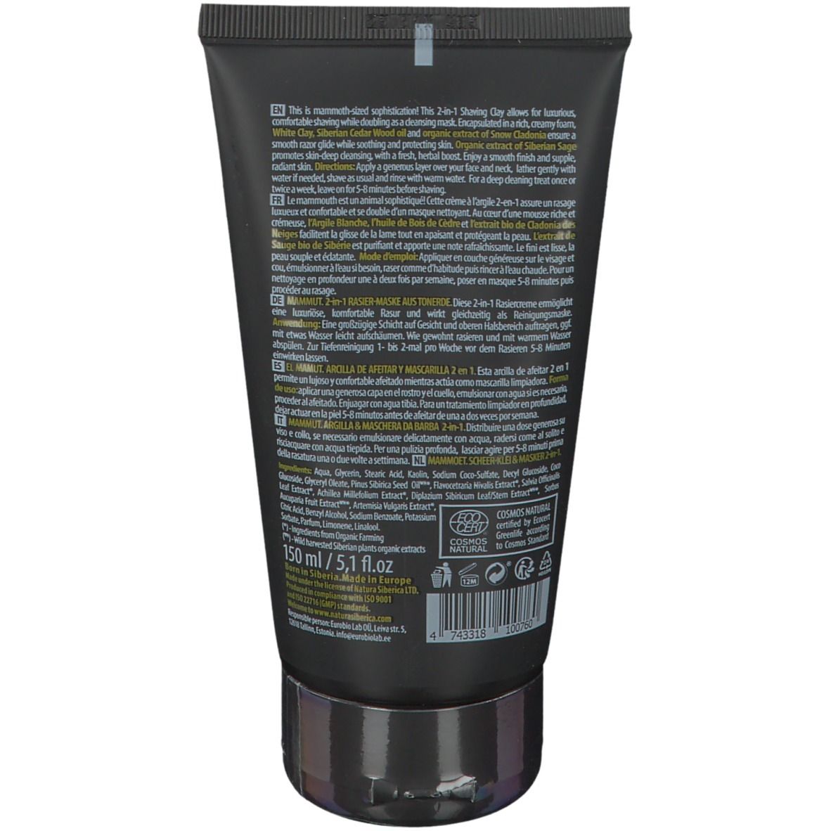 Schwarze Tube mit Text. Unten steht "150 ml / 5,1 fl.oz". Oben steht ein Logo.