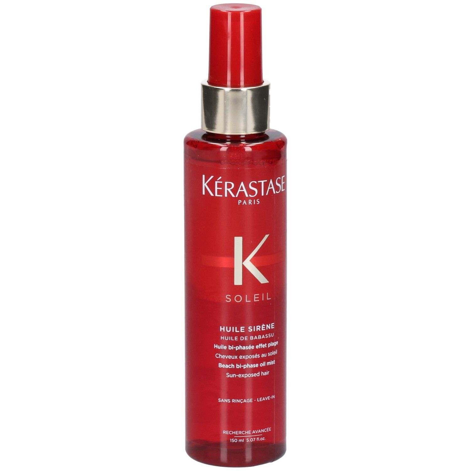 Rote Sprühflasche mit Kérastase Soleil Huile Sirène, 150ml.
