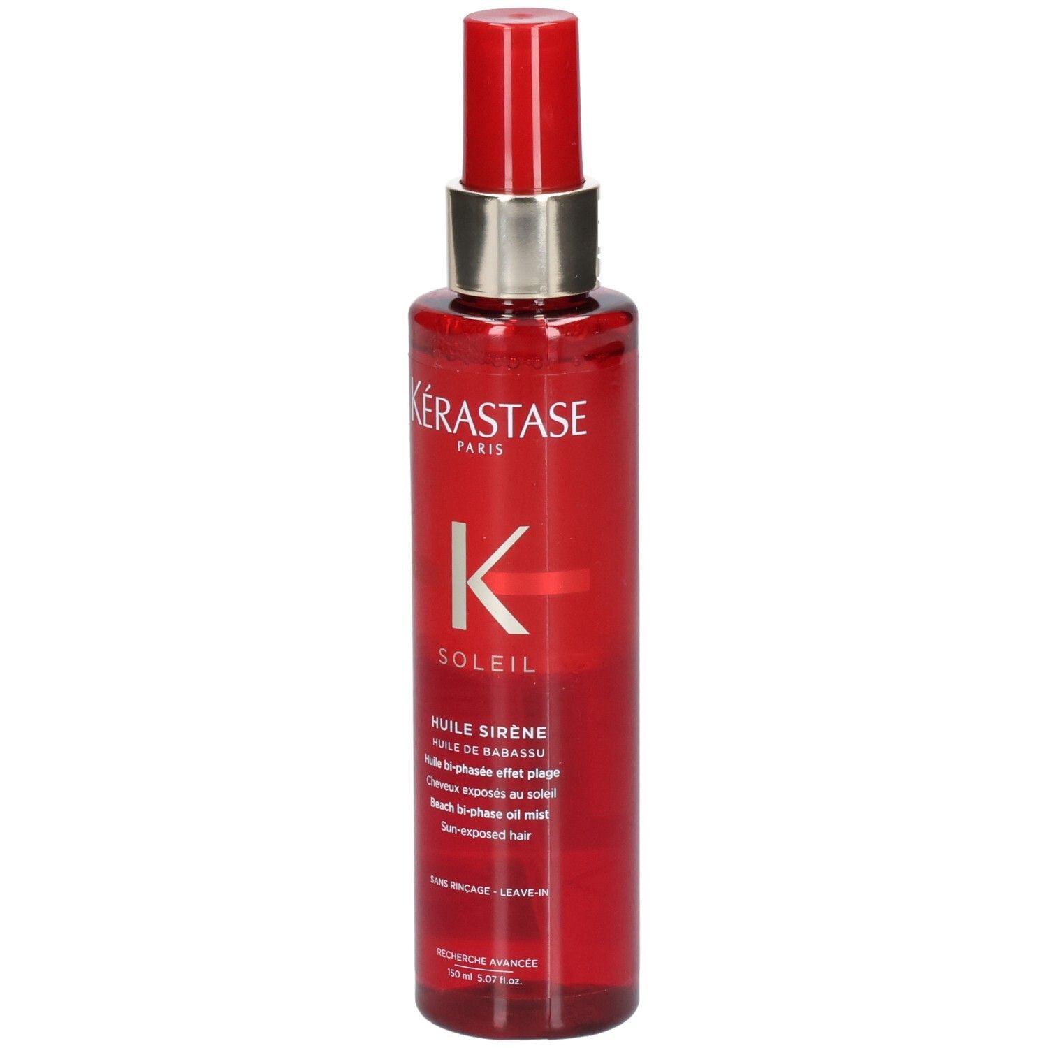 Rote Sprühflasche mit Kérastase Soleil Huile Sirène, 150ml.