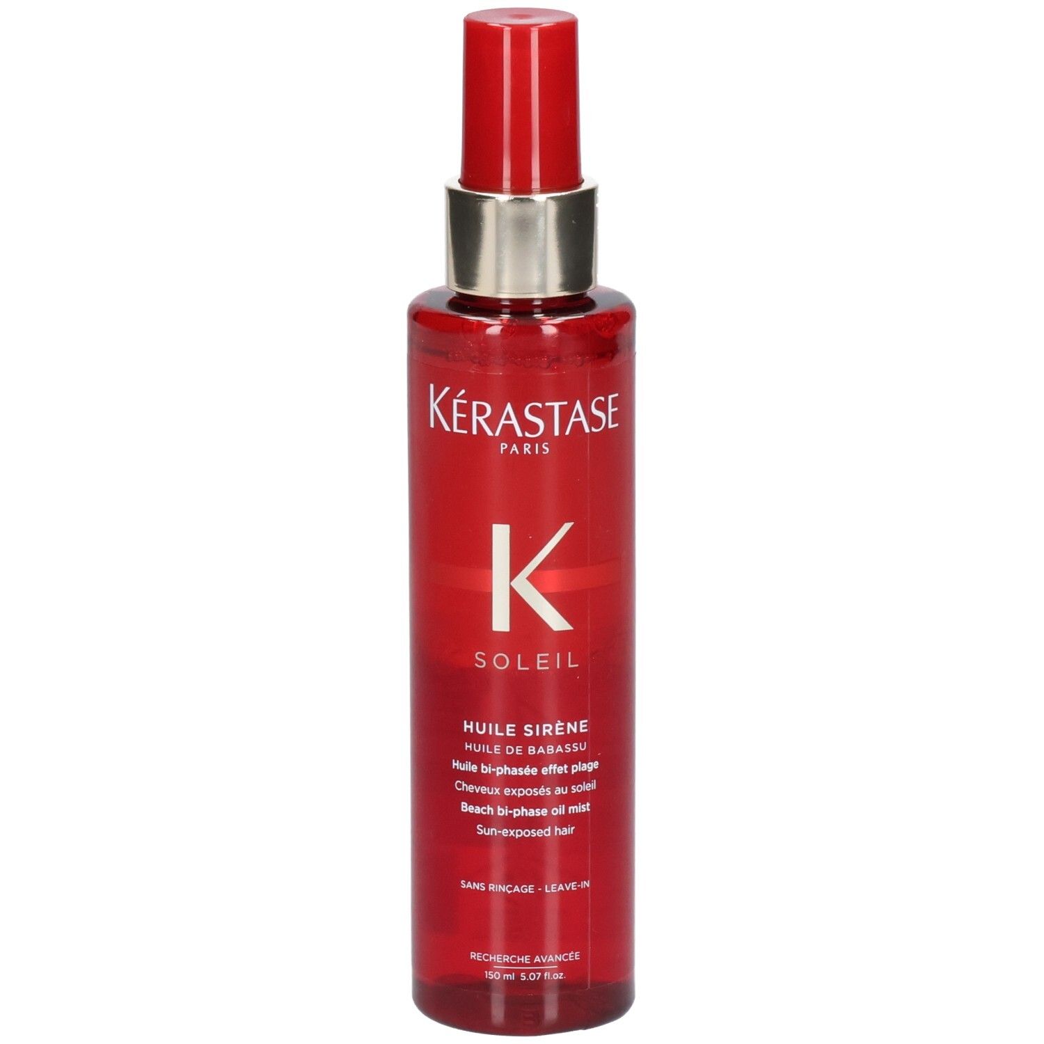 Rote Sprühflasche mit Kérastase Soleil Huile Sirène, 150ml.