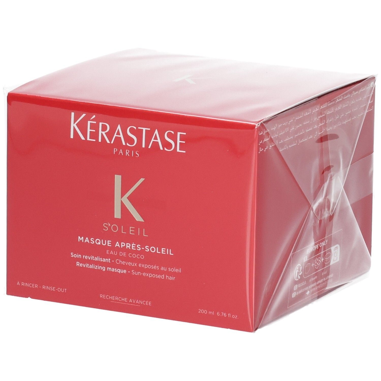 Masque Après-Soleil Kérastase Soleil revitalisant dans son emballage rouge avec logo K et informations produit.