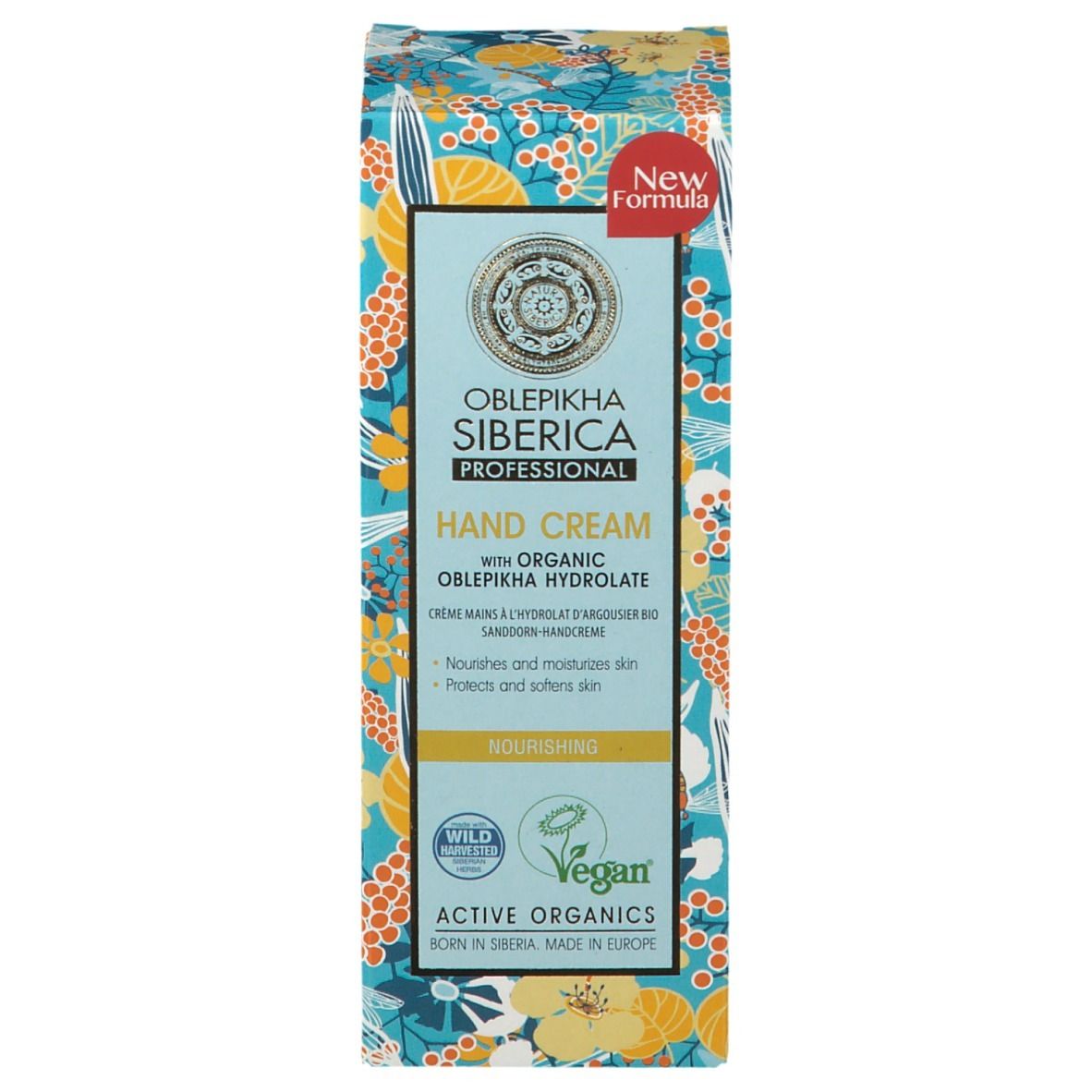 Boîte de crème pour les mains. Oblepikha Siberica Professional. Hand Cream. Avec hydrolat d'argousier bio. Vegan. Nouvelle formule.