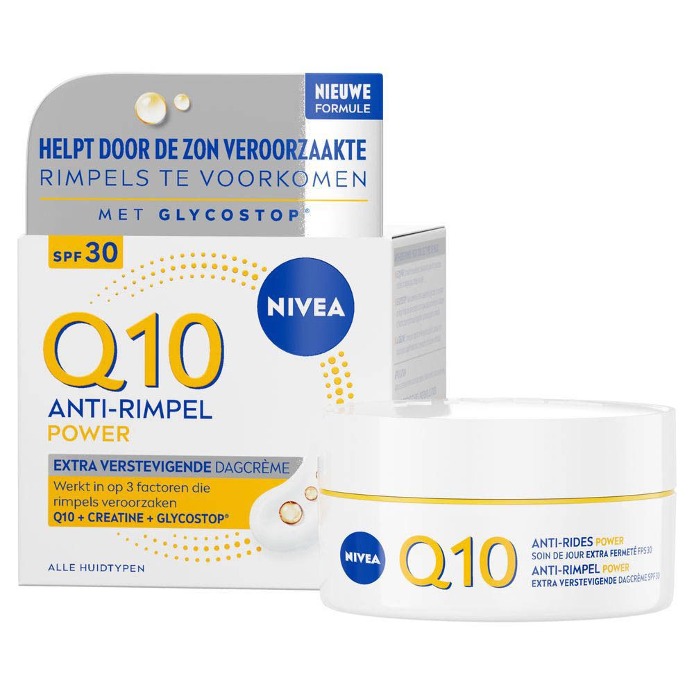 Boîte NIVEA Q10 Power Crème de jour anti-rides SPF30 avec les avantages du produit.