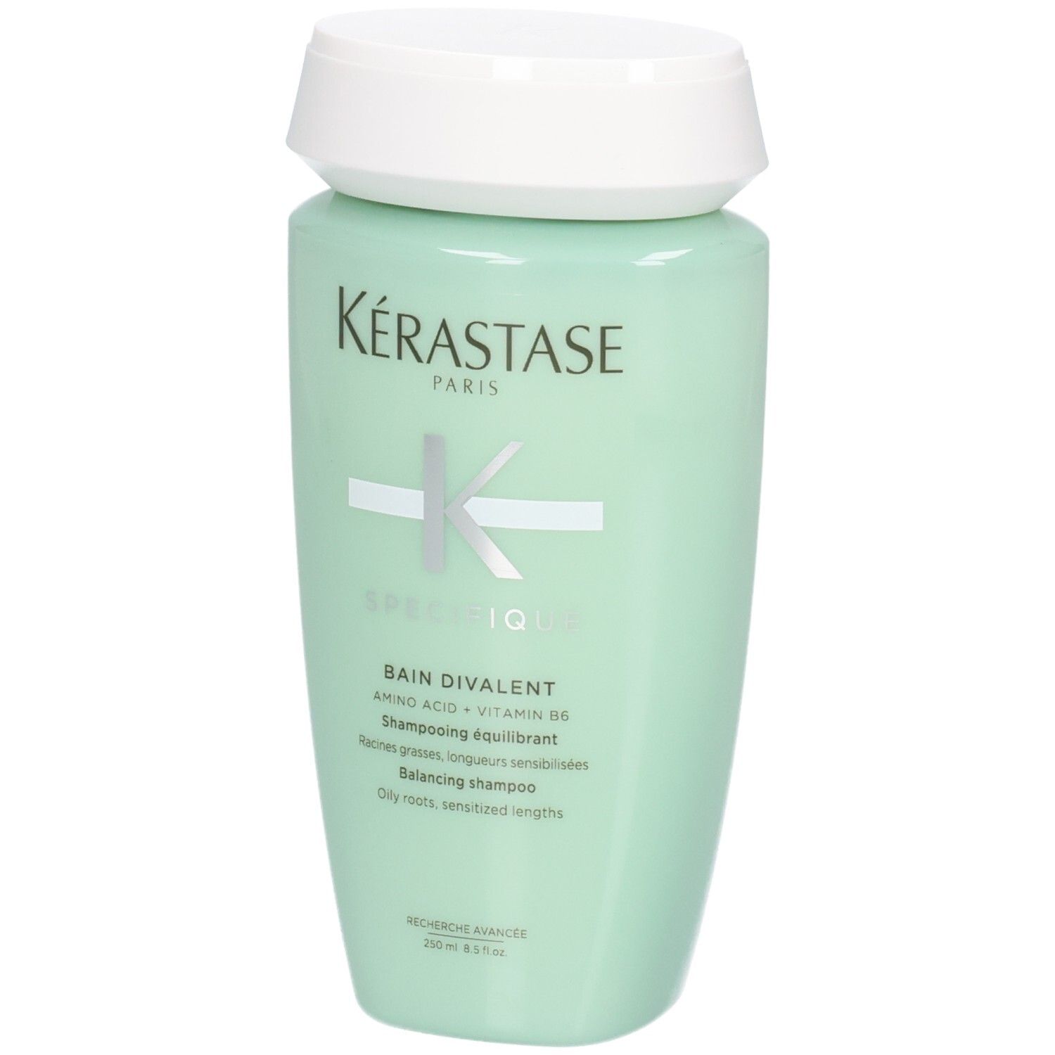 Shampooing Kérastase Bain Divalent, 250ml, flacon vert menthe avec bouchon blanc.