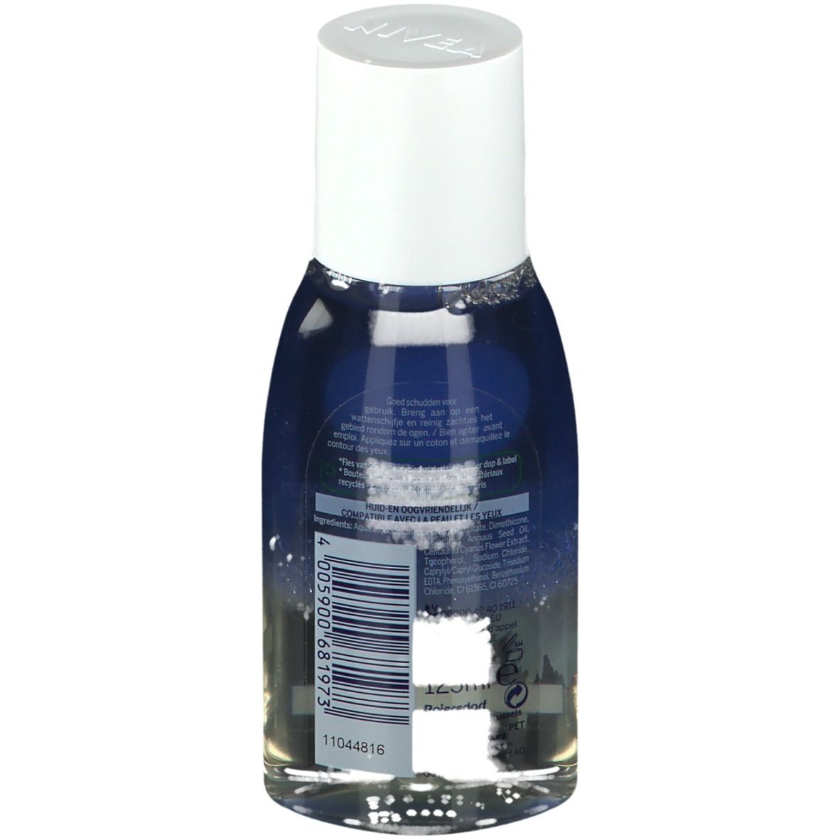 NIVEA Augen-Make-up-Entferner, Flasche mit Etikett "96% recycled bottle".