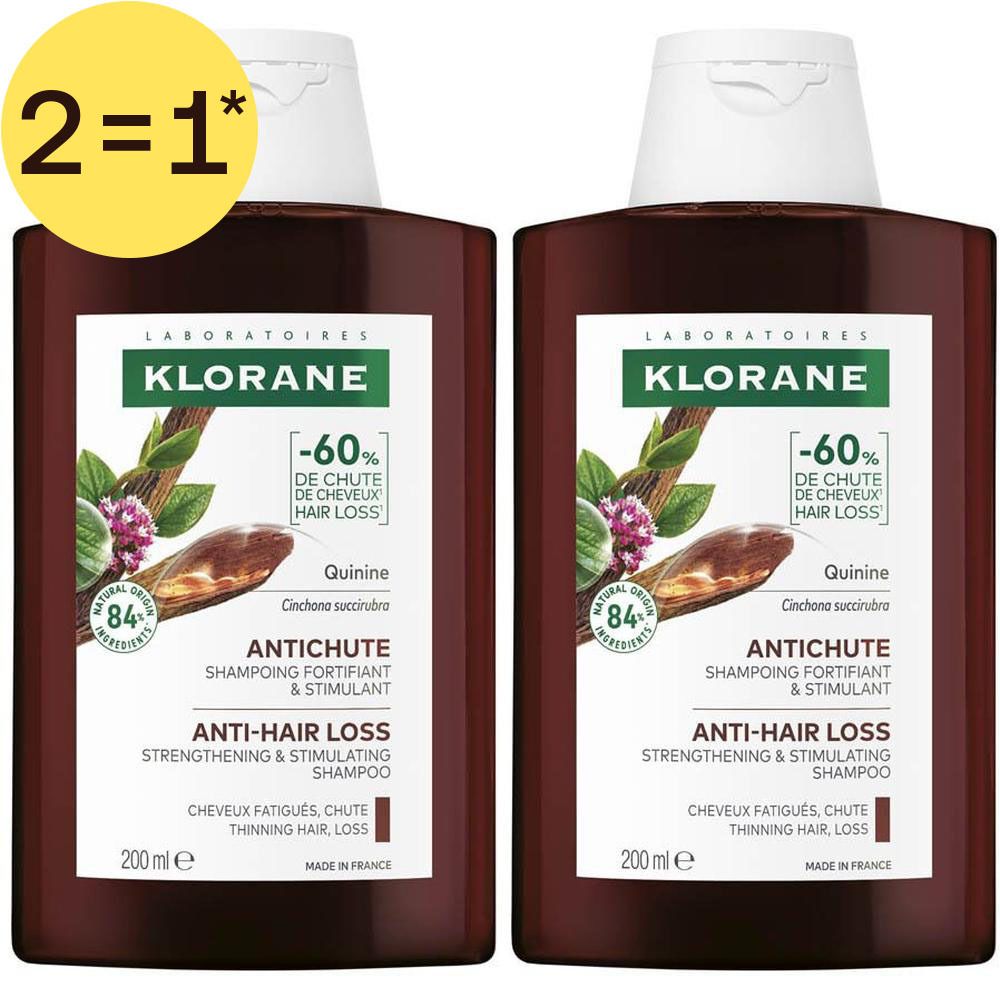 Deux flacons de shampoing Klorane au Quinquina et Edelweiss Bio, 200ml.