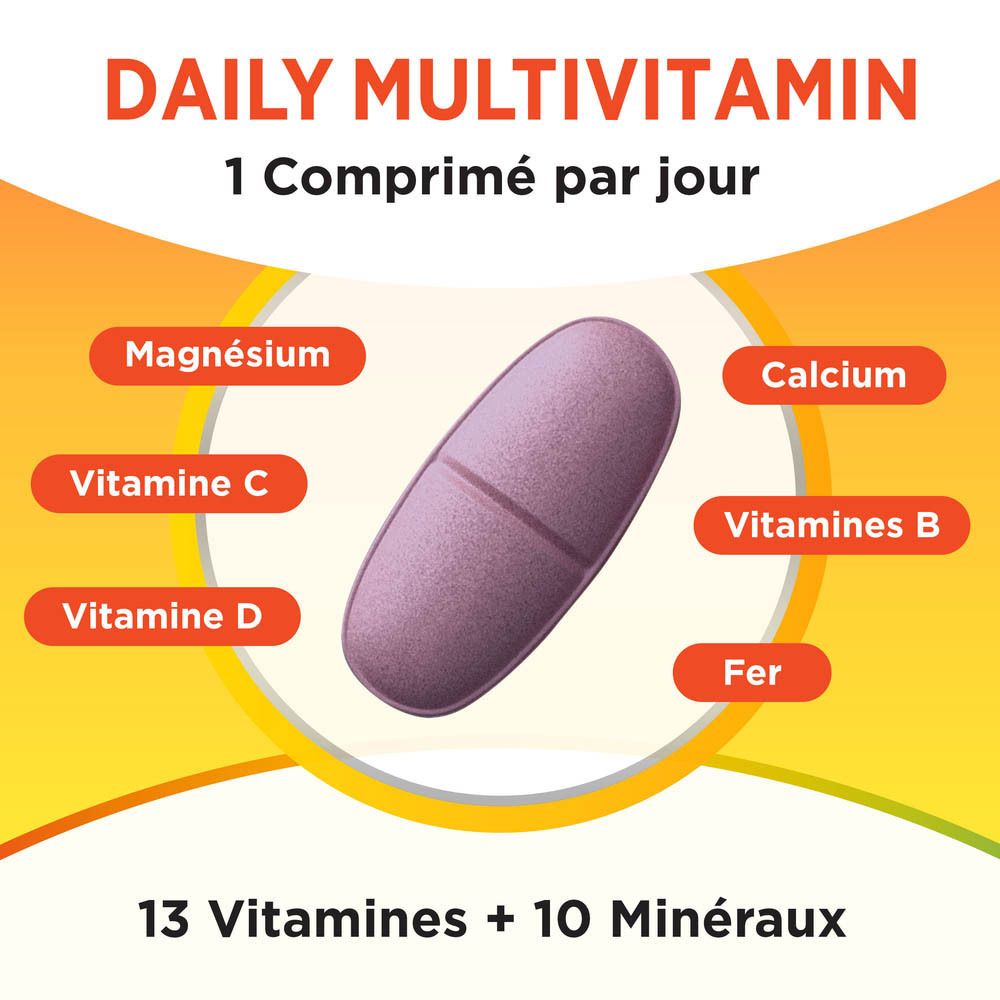 Une boîte Centrum Women avec icônes et texte. Inscription: 30 comprimés, 13 vitamines + 10 minéraux.