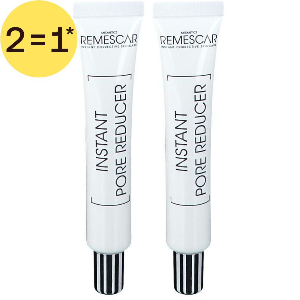 Deux tubes blancs avec bouchons noirs. Inscription: Instant Pore Reducer. Symbole jaune 1+1 GRATUIT.