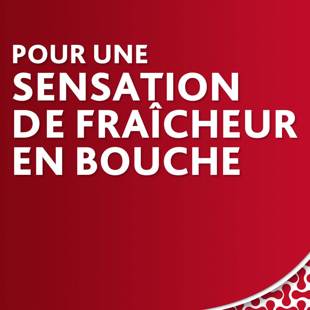 Texte sur fond rouge: « POUR UNE SENSATION DE FRAÎCHEUR EN BOUCHE ».